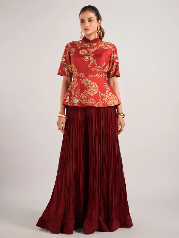 Maroon georgette designer palazzo suit