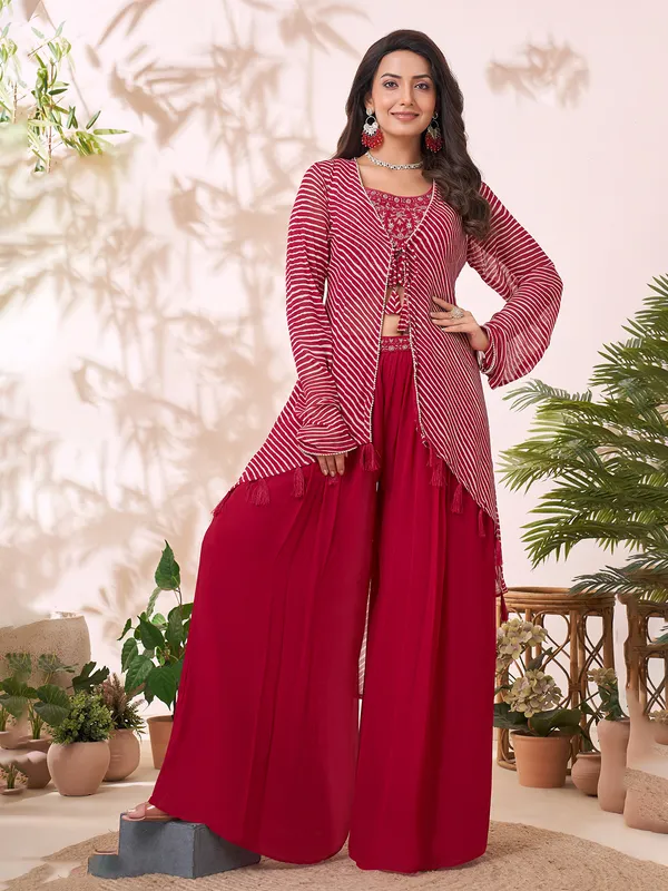 Maroon georgette palazzo suit with jacket design