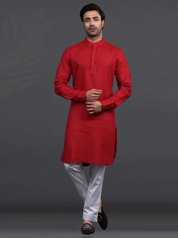 Maroon linen festive occasion  Men Kurta pajama