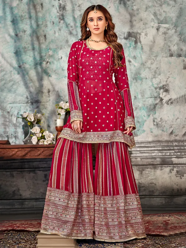 Maroon pakistani georgette sharara suit