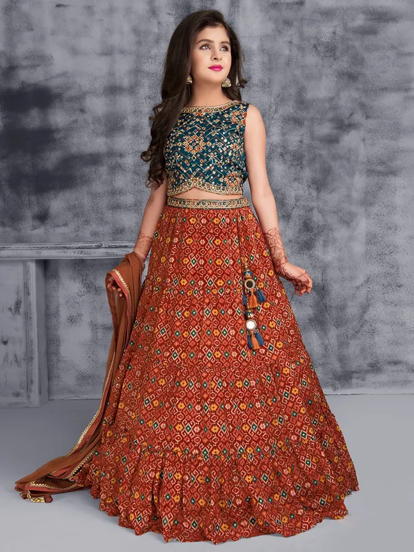 Maroon printed wedding events lehenga choli in georgette