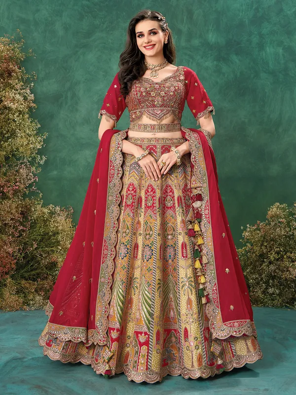 Maroon raw silk lehenga choli for women