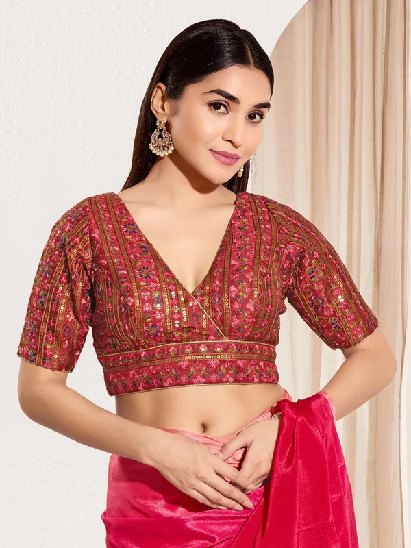 Maroon ready made blouse in silk