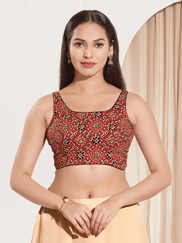 Maroon ready made cotton blouse for women