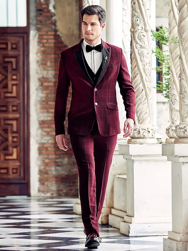 Maroon reception wear terry rayon coat suit