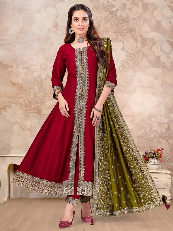 Maroon sequins worked silk salwar suit