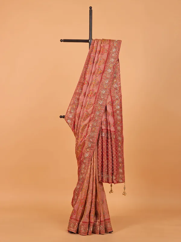 Maroon shimmer dola silk saree with zari weaving