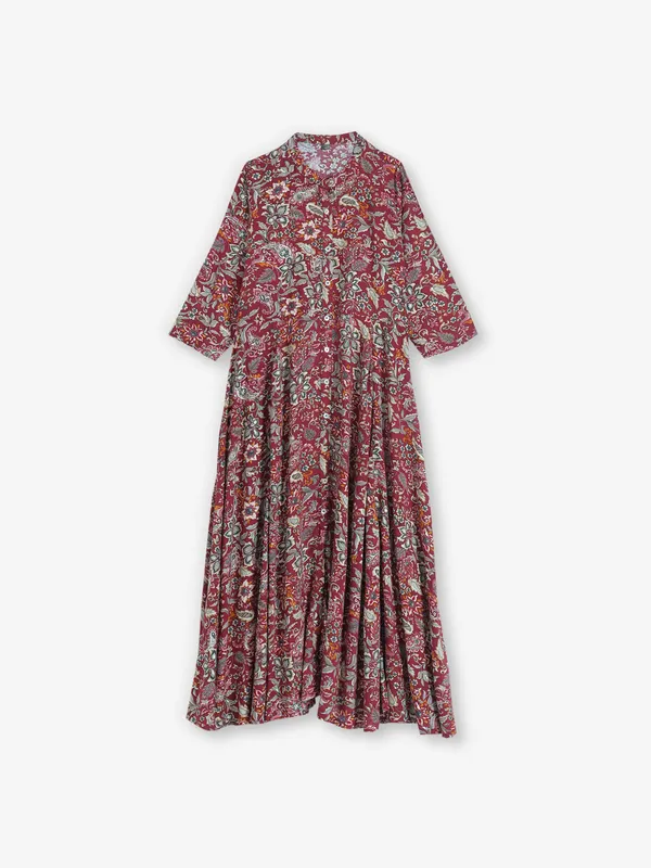 Maroon silk cotton printed kurti for women