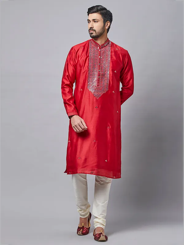 Maroon silk Kurta Set for Mens