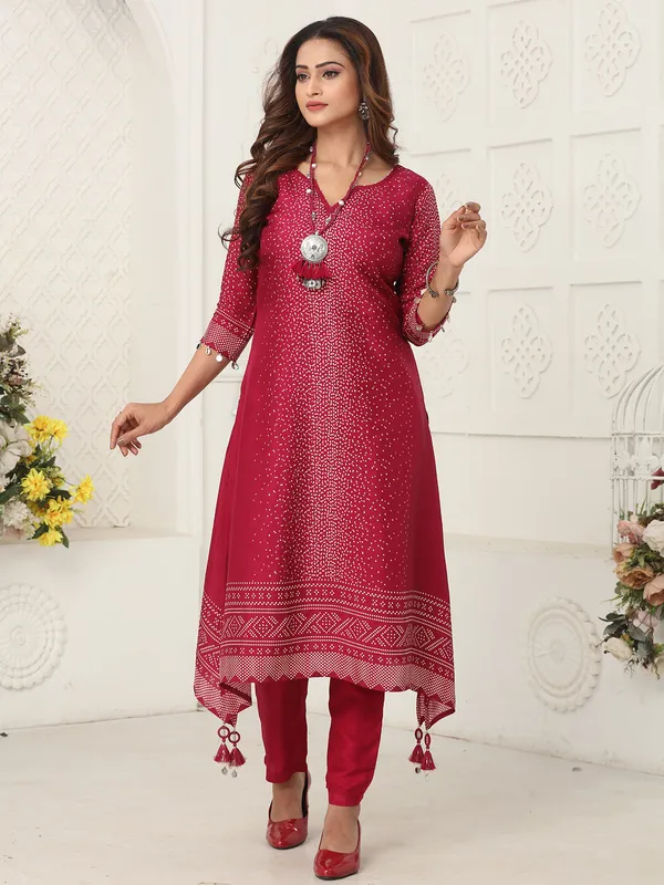 Maroon silk kurti set for women