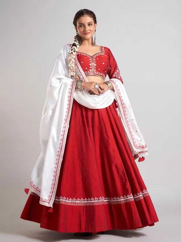 Maroon silk navratri chaniya choli ensemble