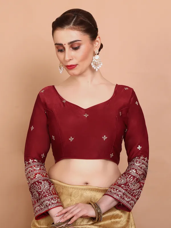 Maroon silk sweetheart neck ready made blouse
