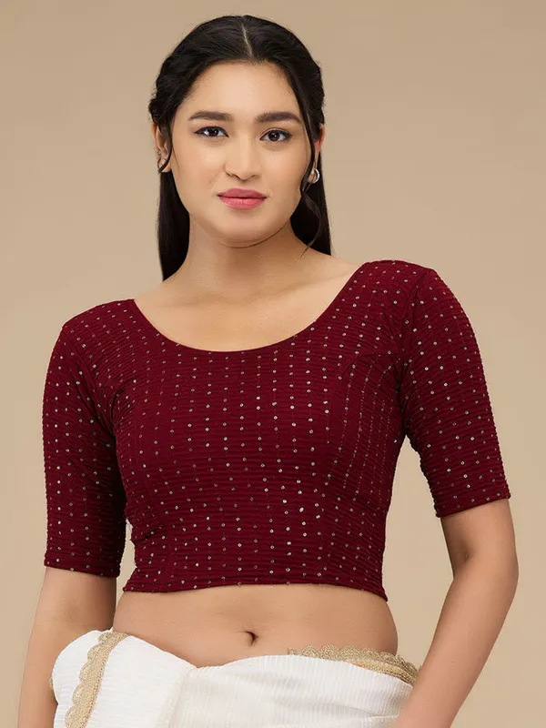 Maroon textured lycra blouse