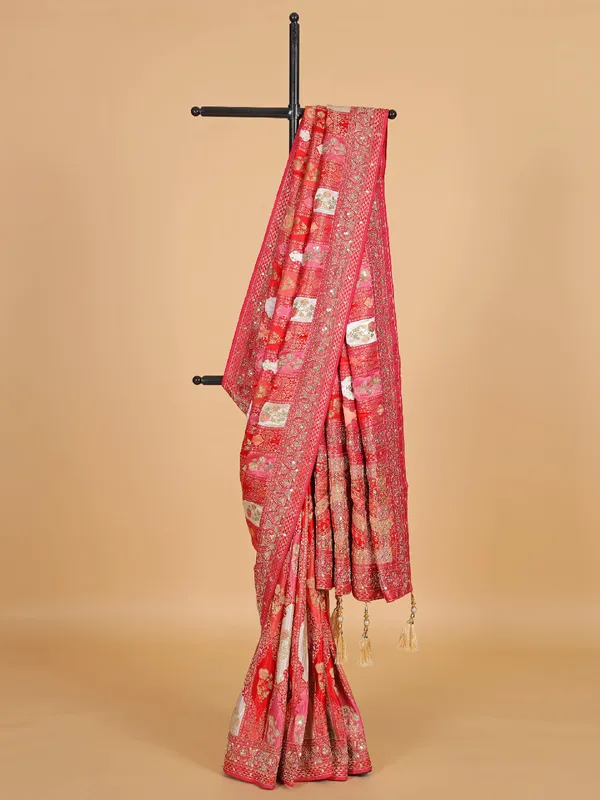 Masru silk red saree with zari work