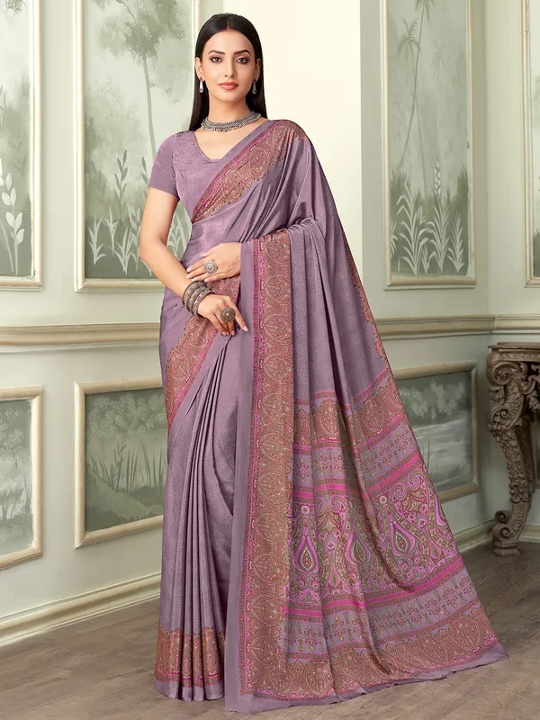 Mauve pink crepe saree for casual wear