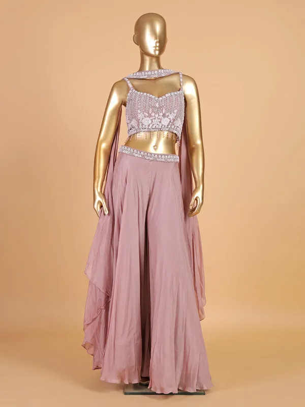 Mauve pink georgette palazzo salwar suit