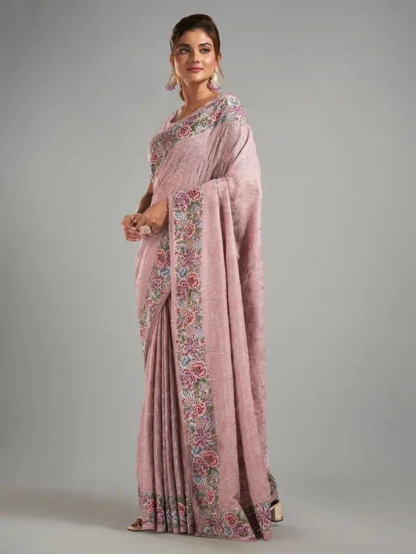 Mauve purple embroidery saree