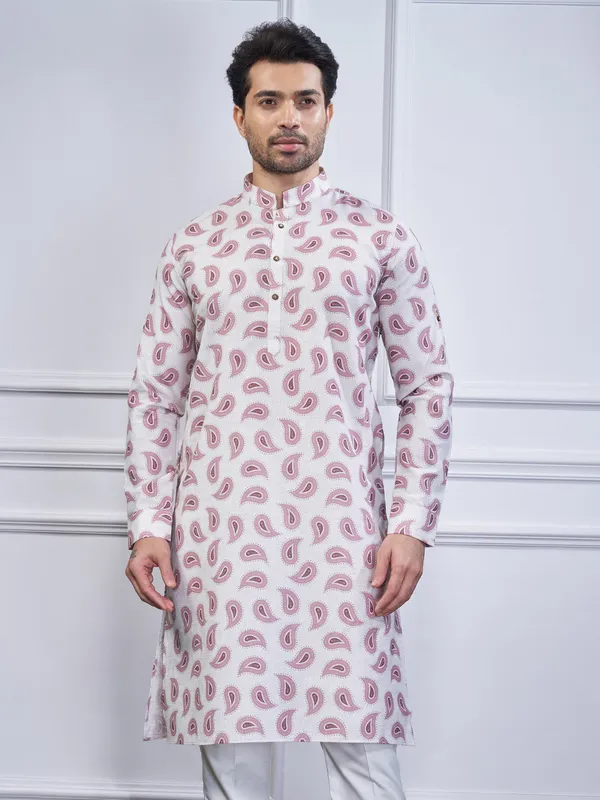 Mauve purple printed cotton kurta suit for festive wear