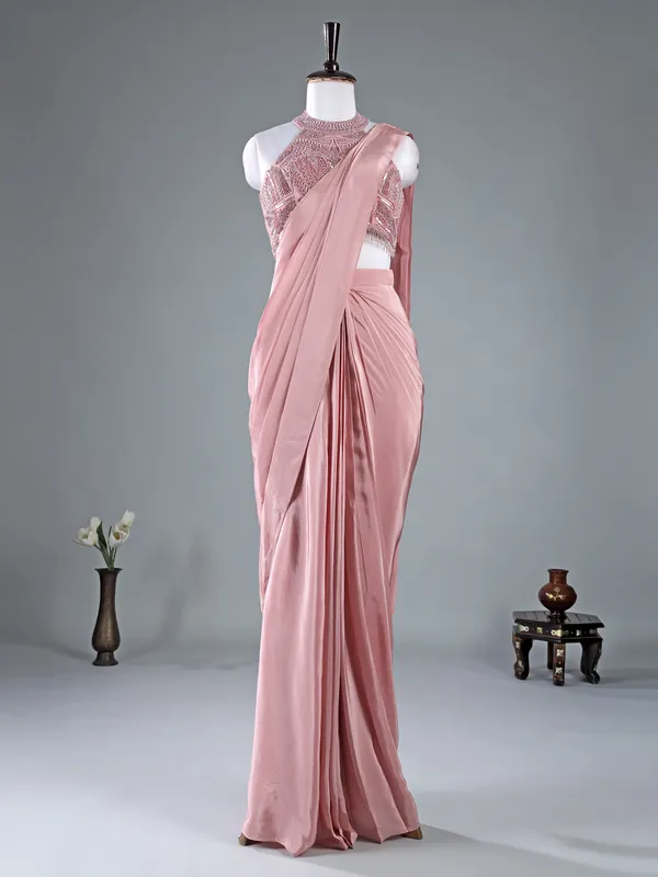 Mauve purple satin ready to wear saree