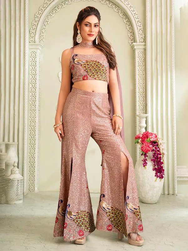 Mauve purple silk palazzo set with sleeveless style
