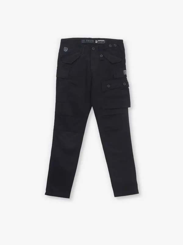 MD SWORD black solid cargo jeans