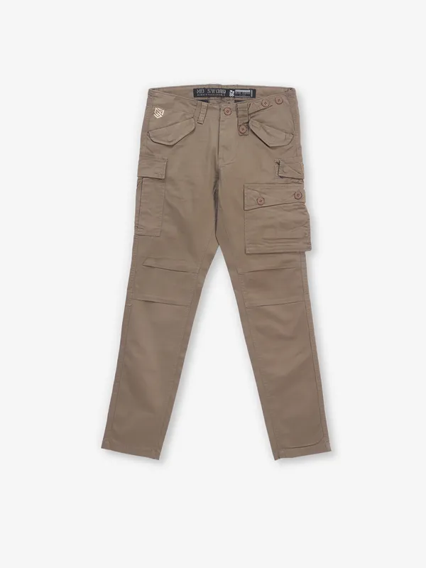 MD SWORD khakhi solid cargo jeans