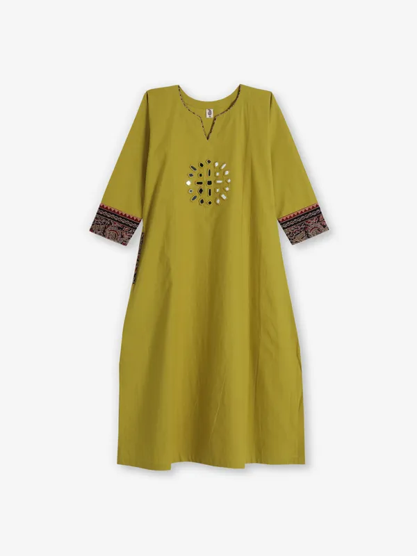 Mehandi green cotton silk kurti for women