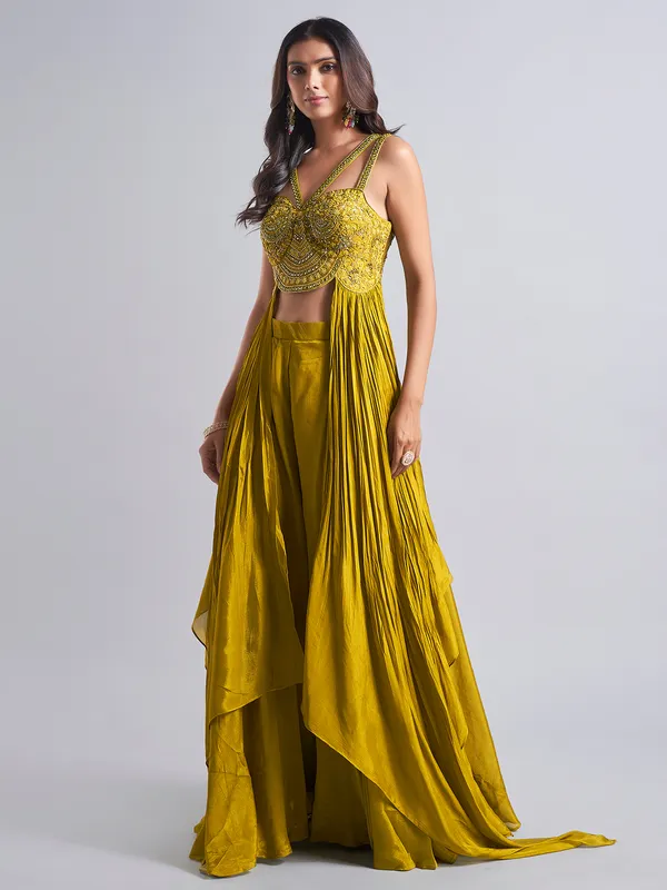 Mehendi color palazzo salwar suit in lycra