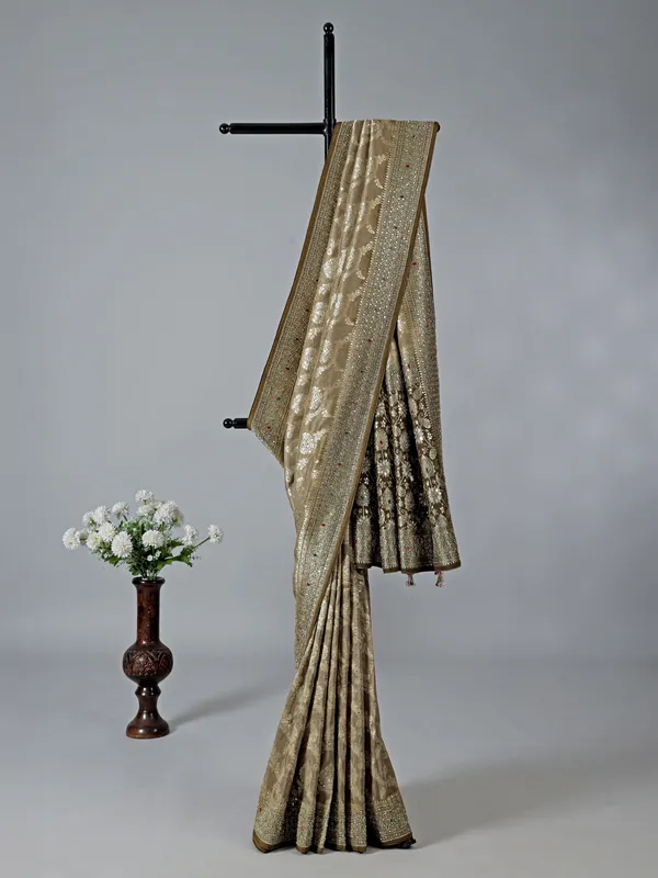 Mehendi green banarasi silk stone work saree