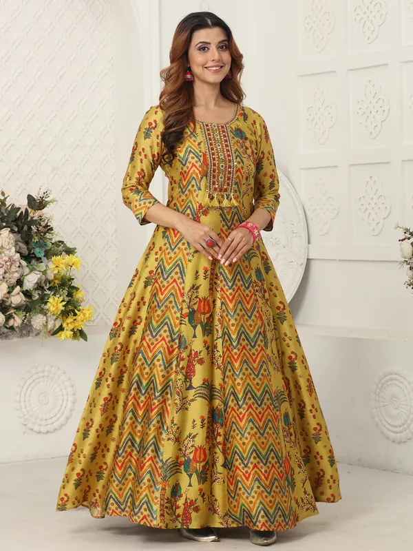 Mehendi green dola silk anarkali suit