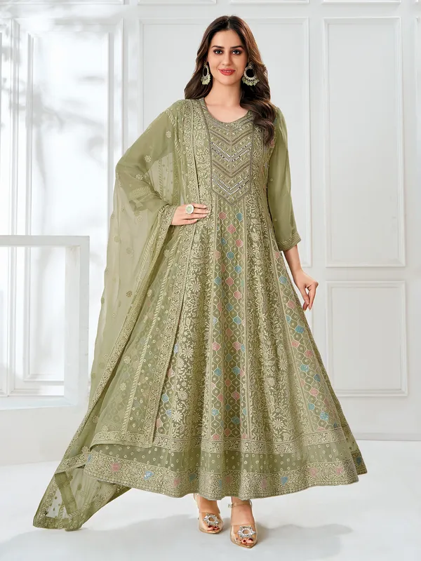 Mehendi green georgette salwar suit for women