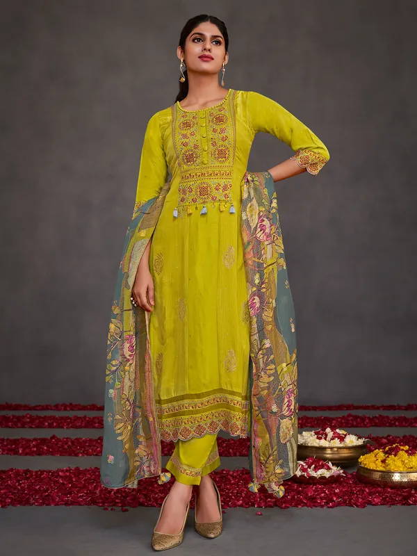 Mehendi green muslin silk salwar suit