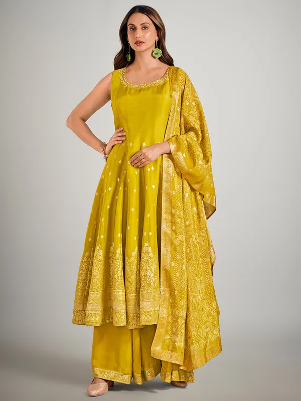 Mehendi green pakistani cotton silk palazzo suit