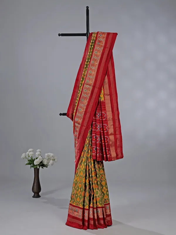 Mehendi green patola silk printed saree