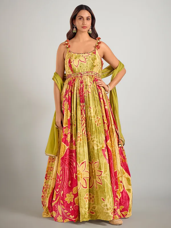 Mehendi green printed designer suit