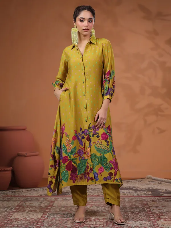 Mehendi green printed kurti set for festive