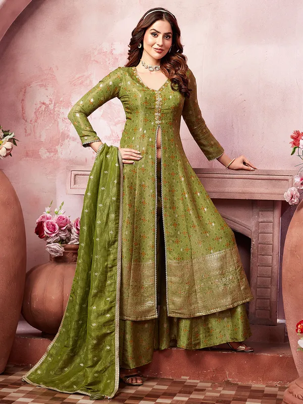 Mehendi green printed palazzo suit for women