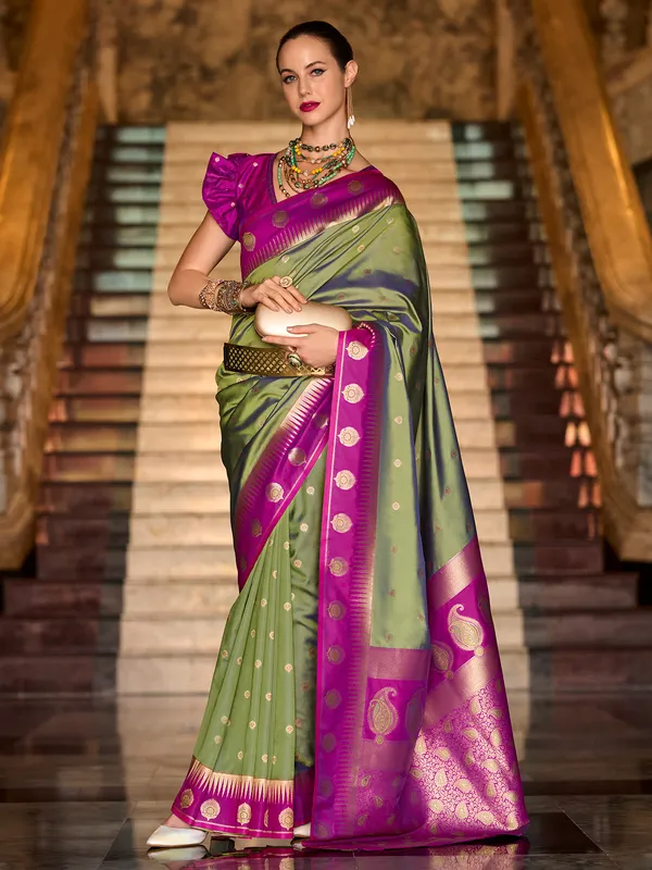 Mehendi Green saree in banarasi silk