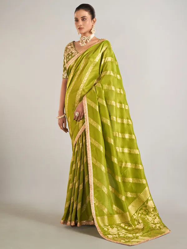 Mehendi green shimmer dola silk saree