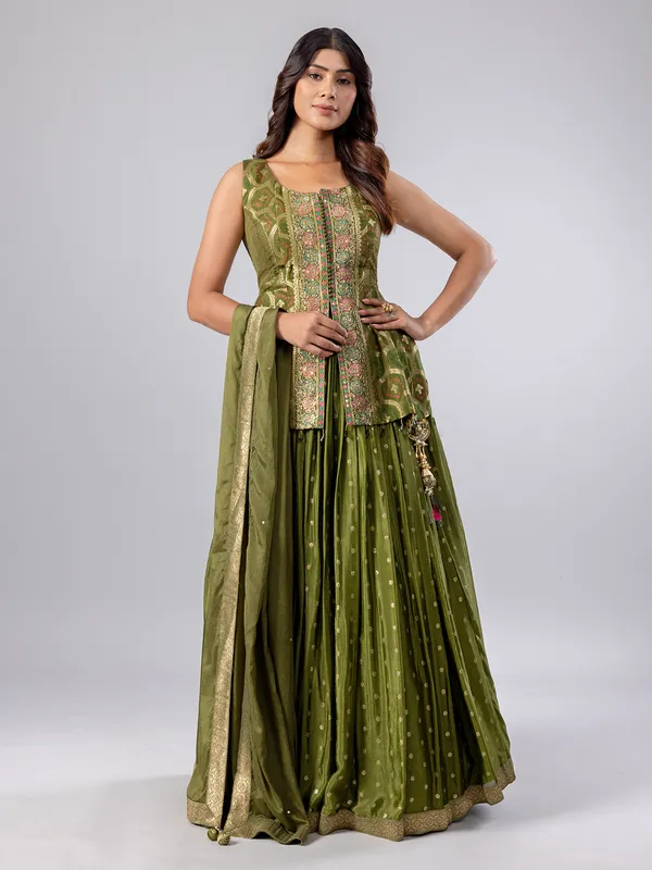 Mehendi green silk lehenga suit