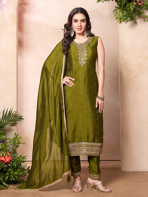 Mehendi green silk salwar suit for women