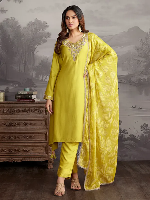 Mehendi green silk salwar suit with dupatta