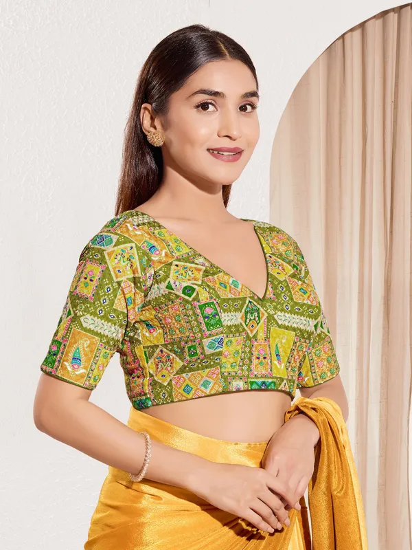 Mehendi green viscose rayon ready made blouse