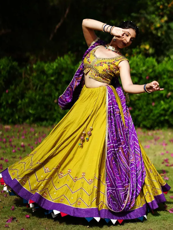 Mehendi yellow cotton silk navratri chaniya choli