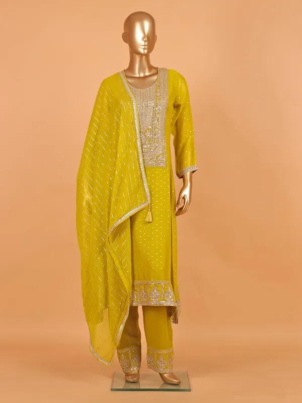 Mehendi yellow georgette festive wear salwar suit