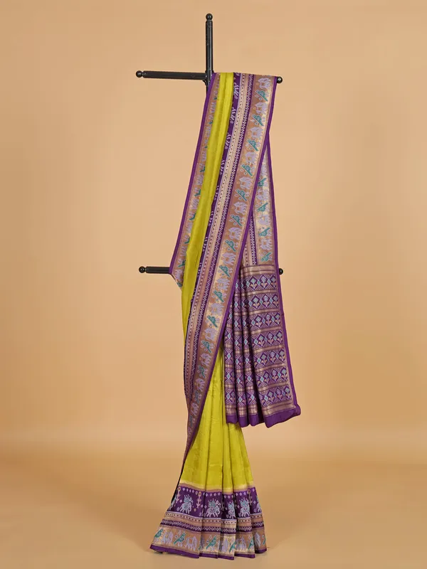 Mehendi yellow patola silk festive wear saree
