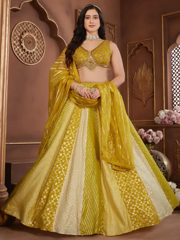 Mehendi yellow silk lehenga choli for wedding