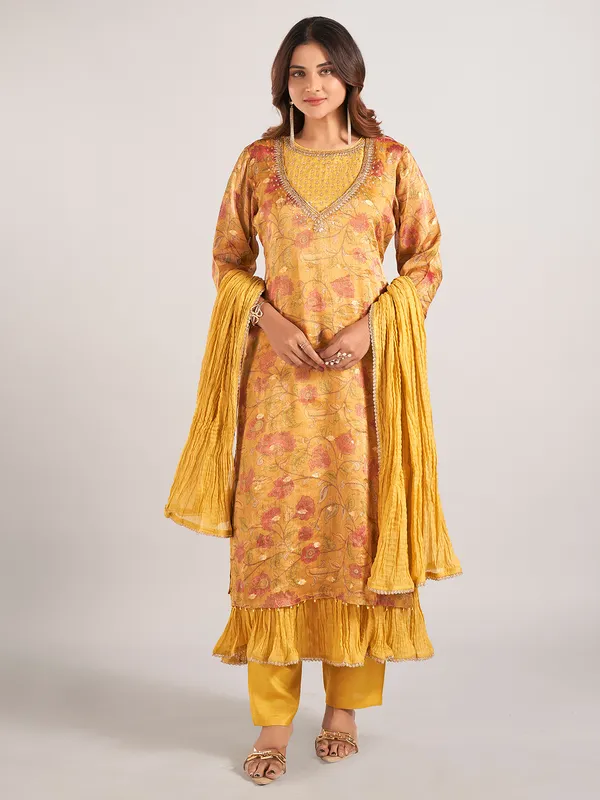Mehendi yellow wedding wear soft silk salwar suit