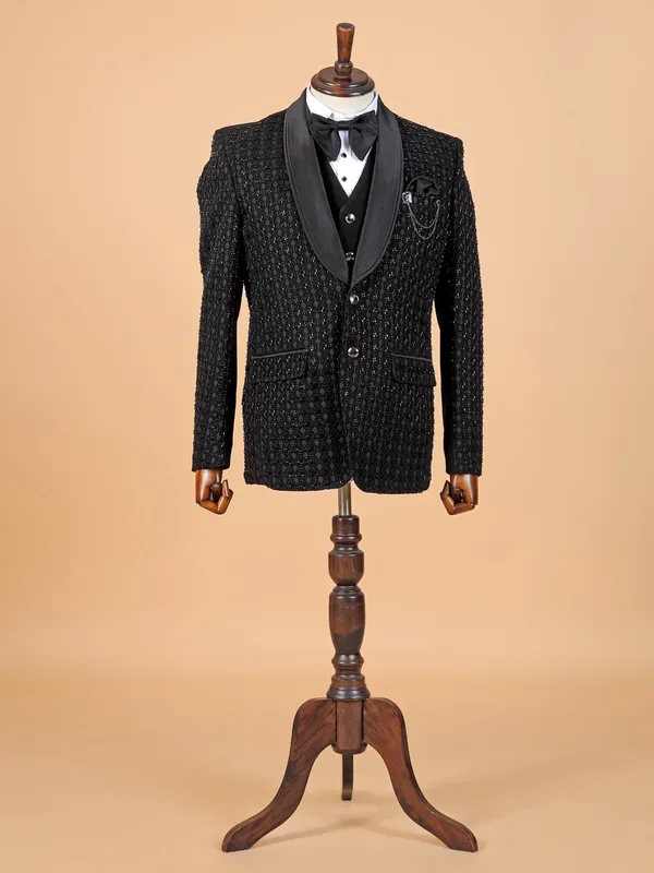 Men black terry rayon coat suit for party