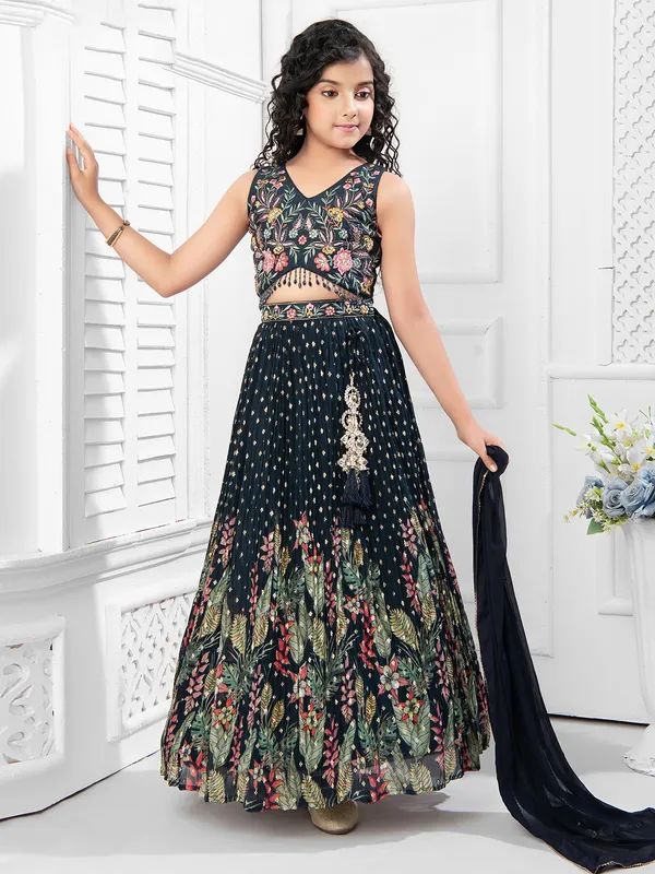 Mesmerizing georgette black lahenga choli for girls